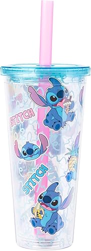 Miniatura 11 de Silver Buffalo Disney Lilo y Stitch Botella de agua con rastreador de hidratación Stay Cool Schedule, de plástico, con tapa de cierre, correa y