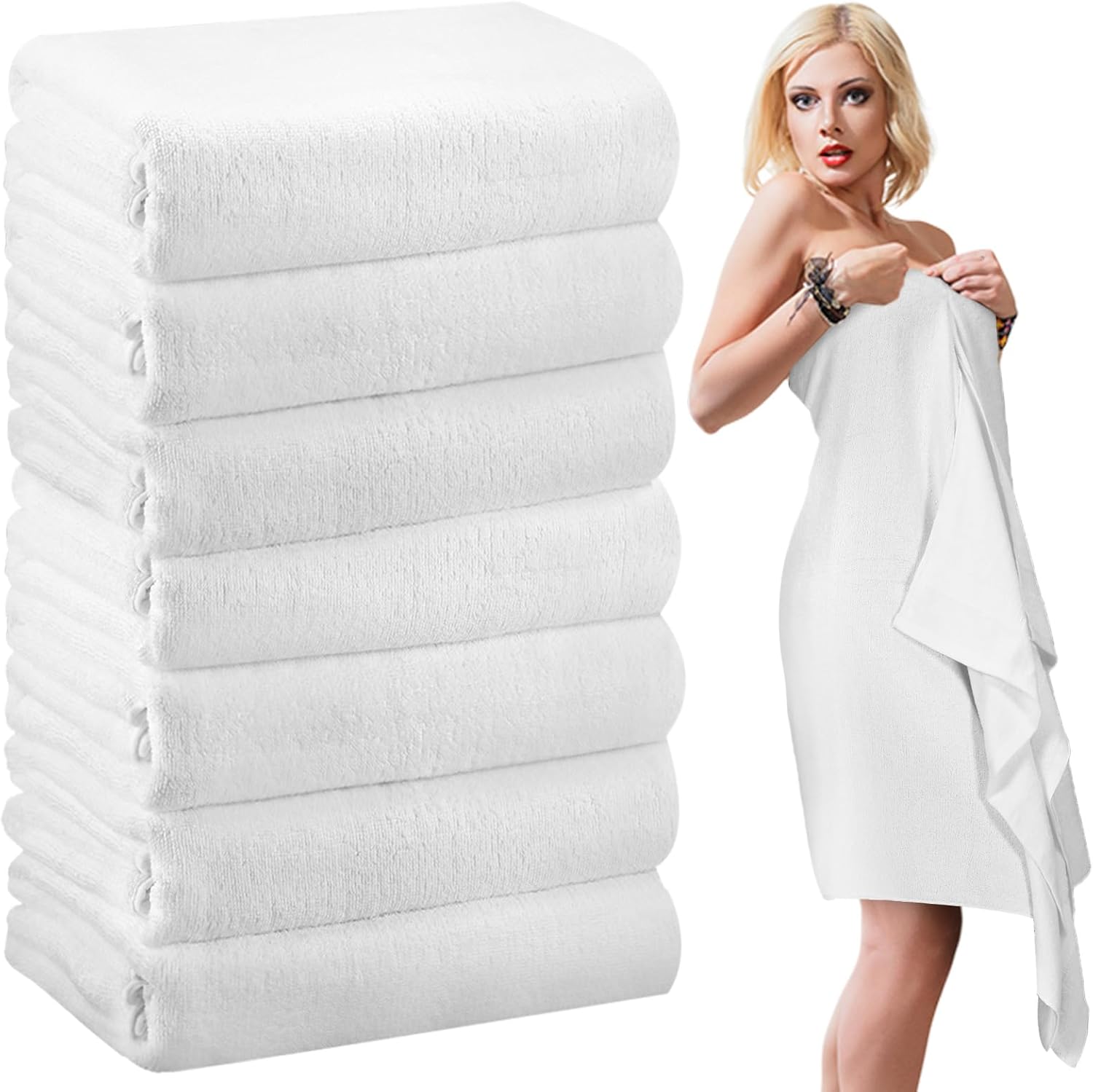 EBOOT 7 Pieces 100% Cotton Pool Beach Towels 30 x 70 Inch Cabana Oversized Basics Turkish Pool Bath for Hotel Swimming Bathroom(Yellow)