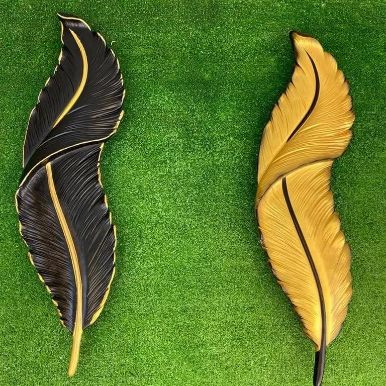 Image of Resin Antique Feather Wall Sconce|Snowy Quill Decorative Wall Light for Living Room, Hallway, Dinning Area, Kitchen- Warm White, Cool White, Natural White (Black+Golden)