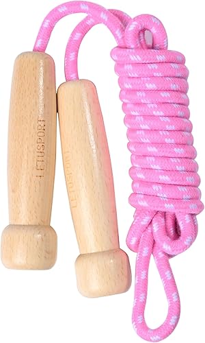 Cuerda de saltar de 8.8 pies para mujeres, hombres y niños, cuerda de salto con mango de madera
