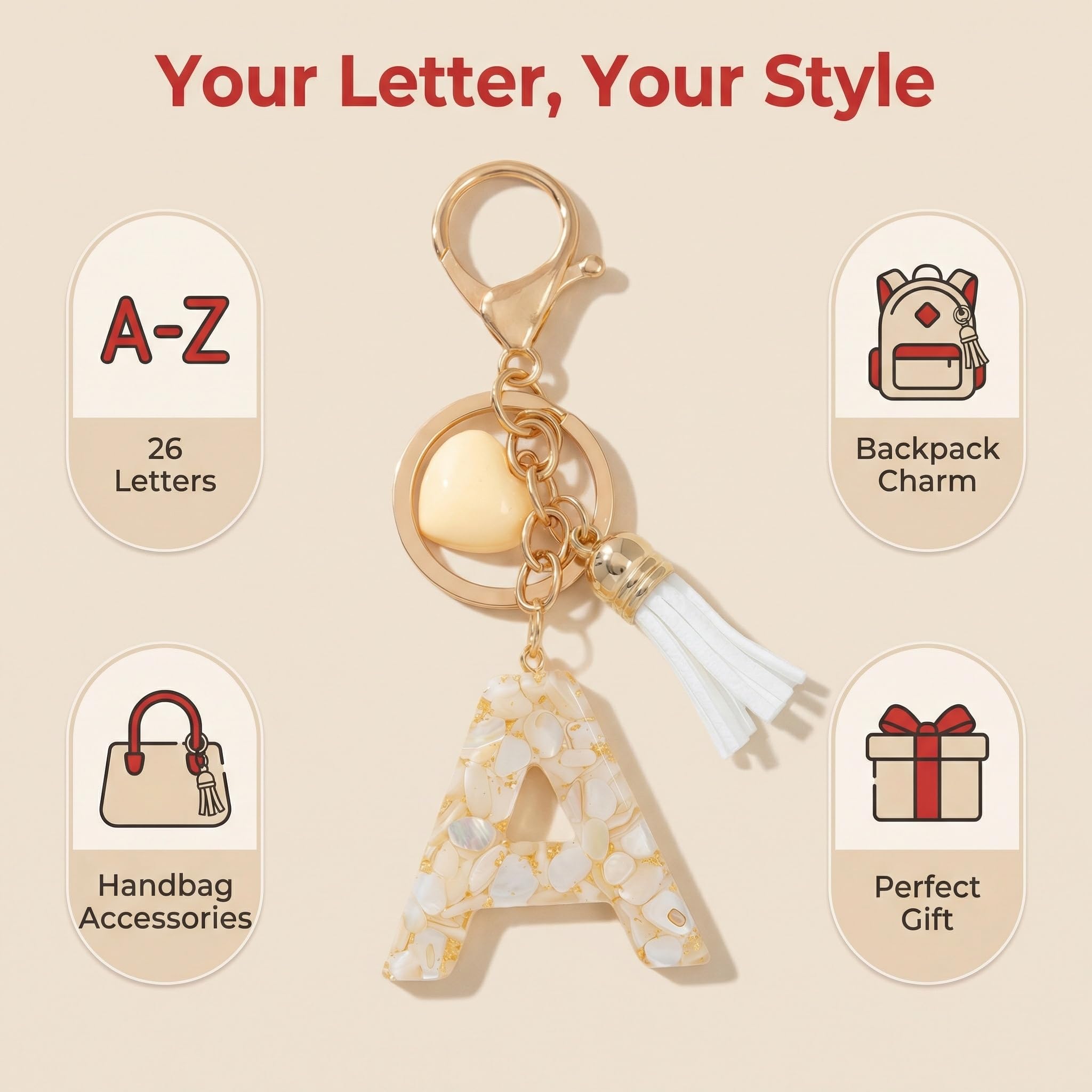 Llaveros Letras Corazón Blanco, Regalo Original para Novia,Llaveros Personalizados con Iniciales para, Porta Llaves Romántico para Mochila y Coche — view 2