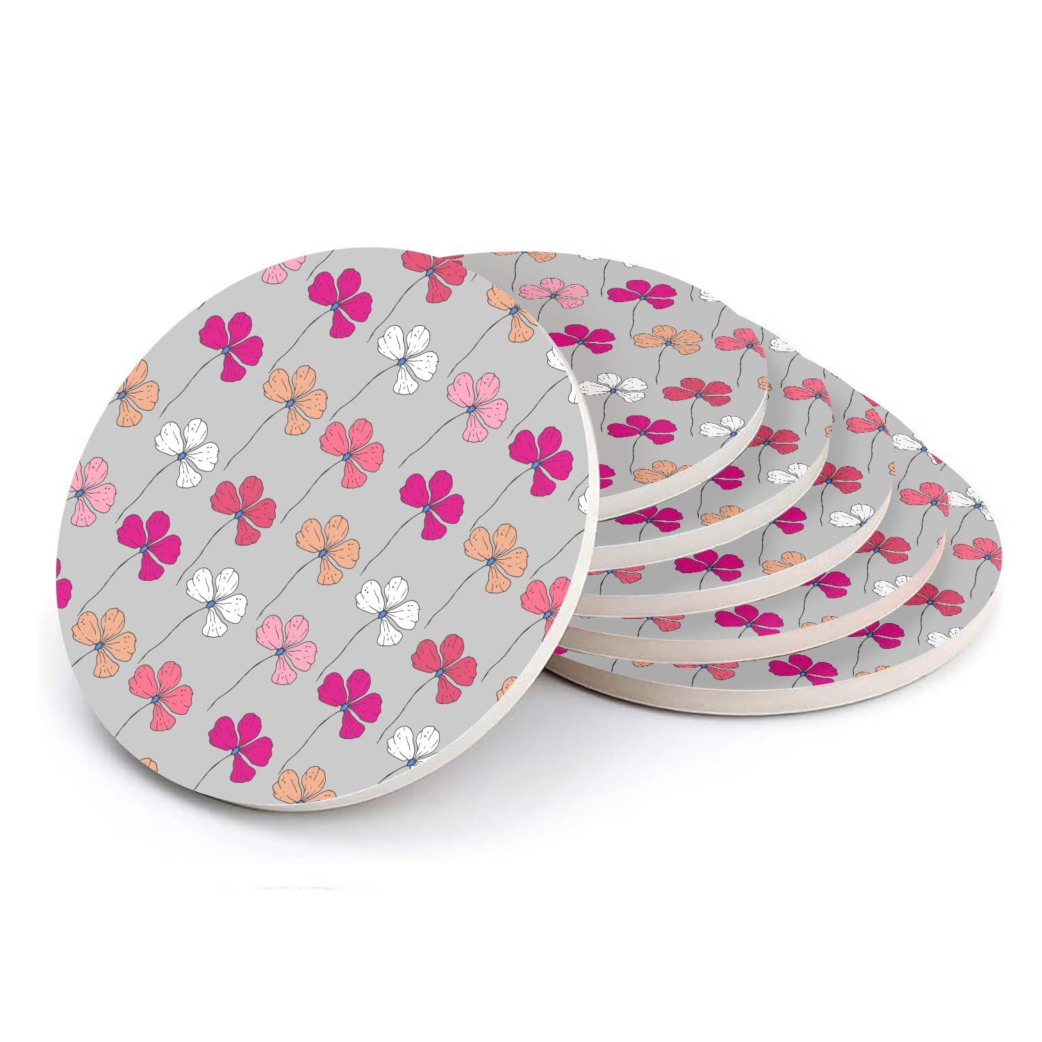 Sous-verre ronds en céramique fleurs sauvages, le coffret de 6 parfait pour une crémaillère
