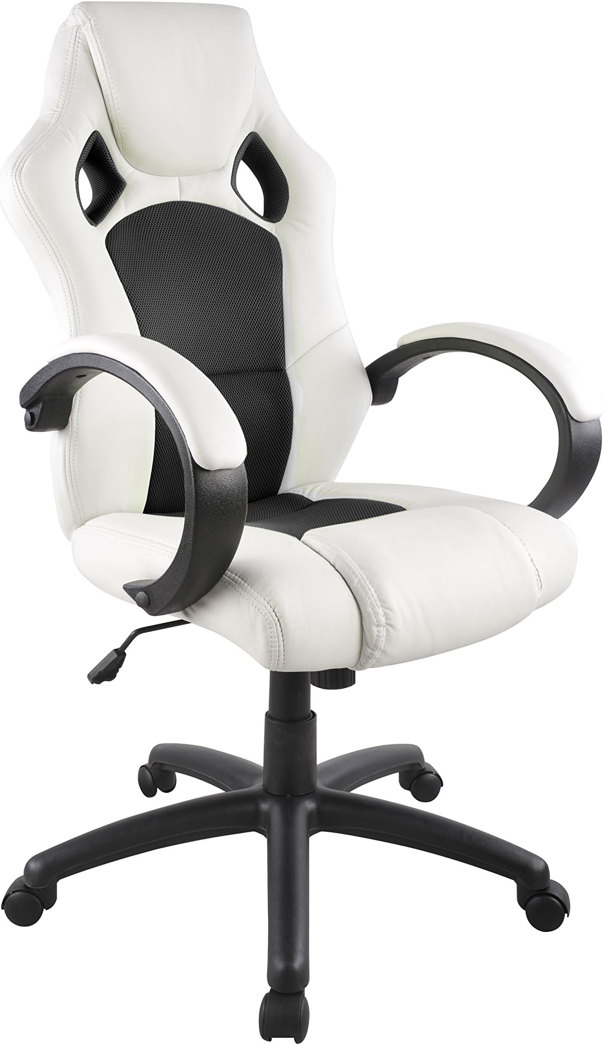 Avanti Trendstore Sporty Office Swivel Chair, Faux Leather, Adjustable, approx.61 x 118 X 67.5 cm Bianco