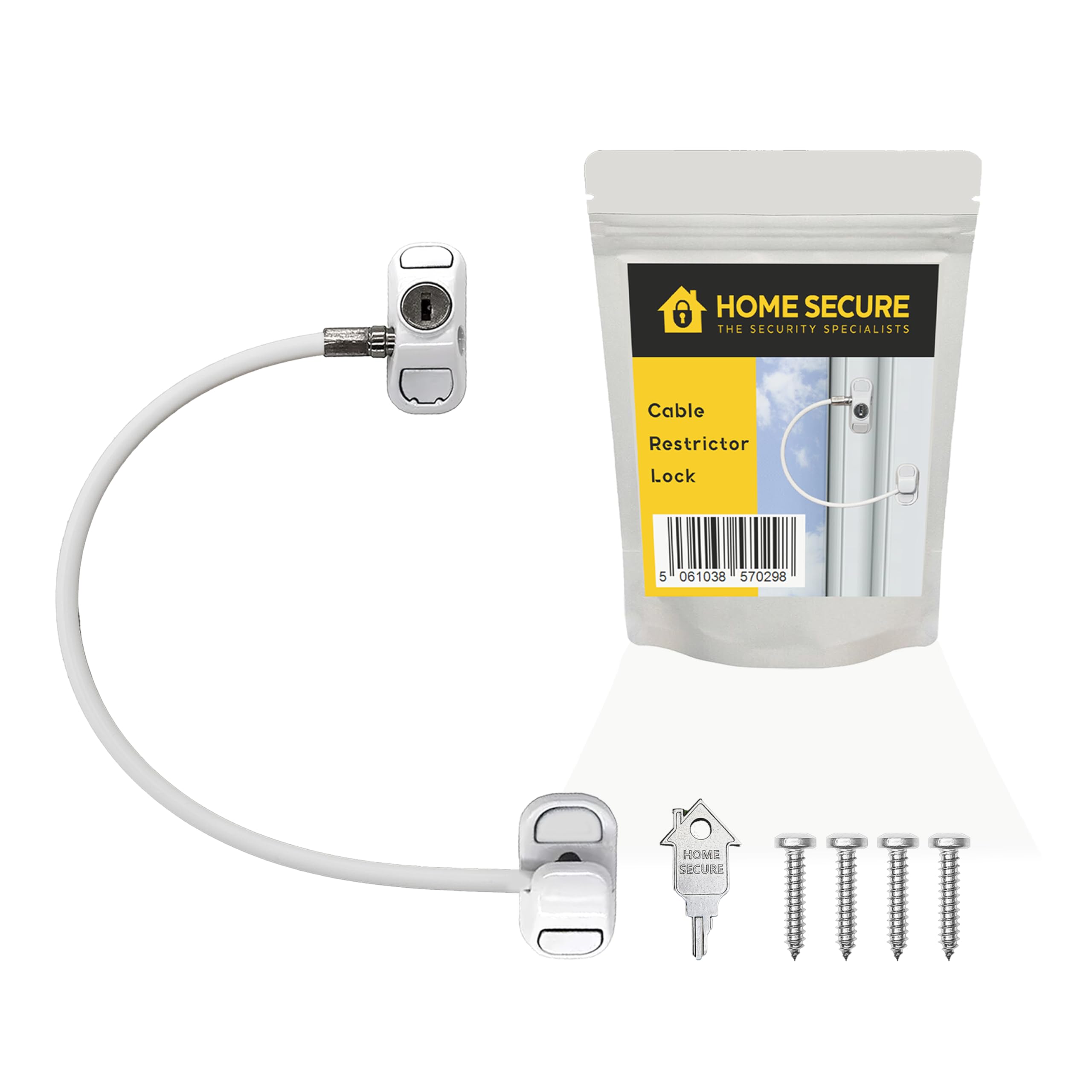 Home Secure™ Cable Restrictor Lock. Key Locking Window Security & Safety LockWhite from B&Q