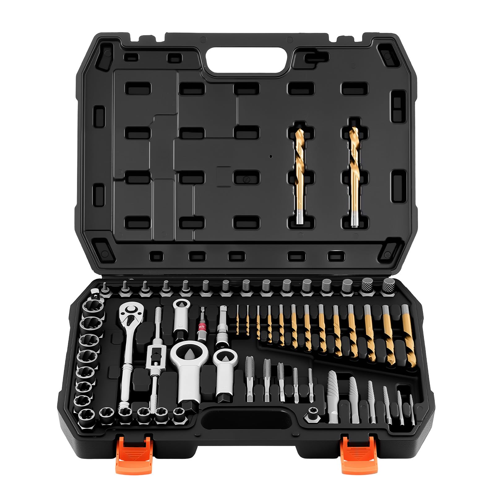 VEVOR 63-Piece Bolt Extractor Kit & Screw Extractor Set, Lug Nut Removal Tool with Left Hand Drill Bit Set, Nut Splitters, Taps & Tap Wrench, Ratchet,