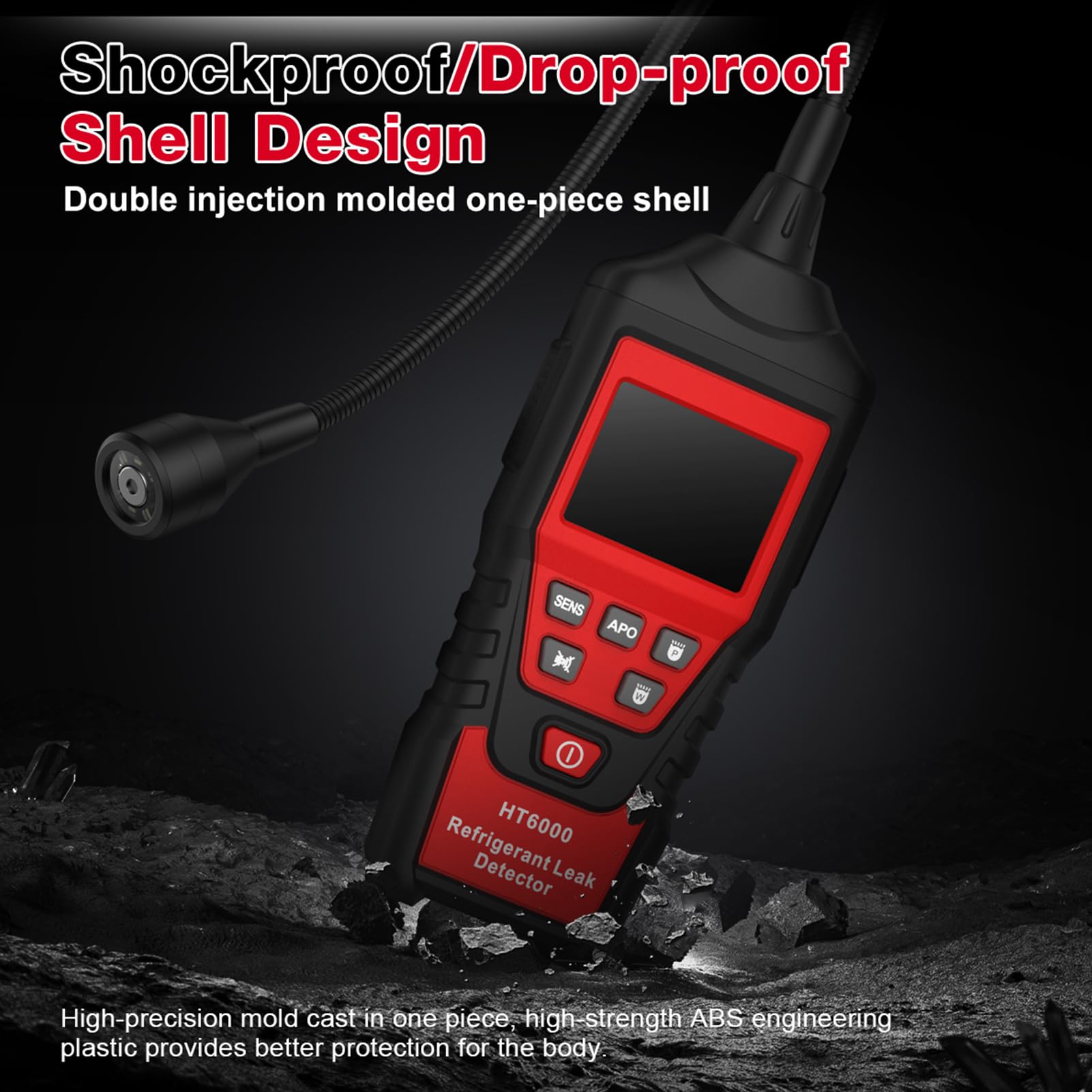 Eujgoov HABOTEST HT6000 Detector de Fugas de Refrigerante, Detector de Gas Halógeno, Probador de Fugas de Freón HVAC Portátil de Alta Sensibilidad con Alarma Visible, Sonda Ajustable (Versión de