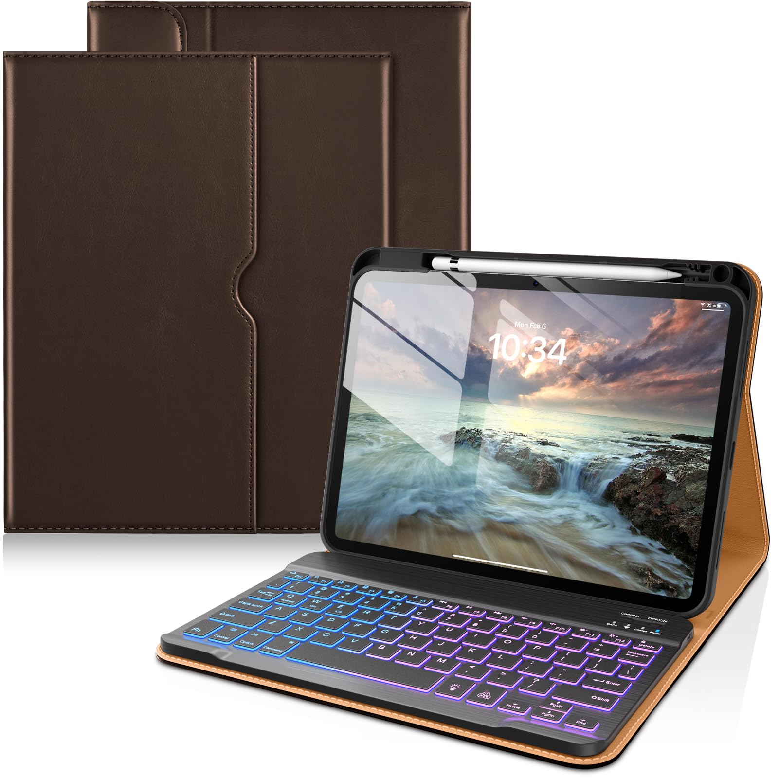 DTTO for iPad (A16) 11th / 10th Gen Case with Keyboard, Dark Brown