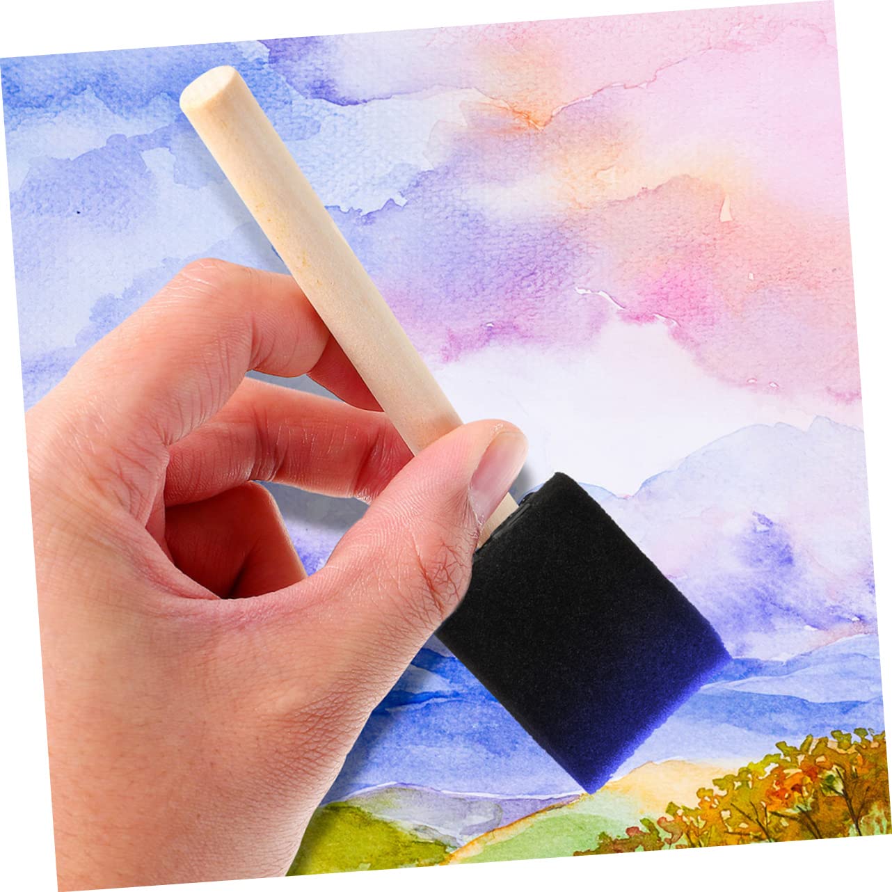 jojofuny 15Pcs Sponge Brush Portable Painting Sponges with Comfortable Handles for Art Craft and Early Childhood Education Activities