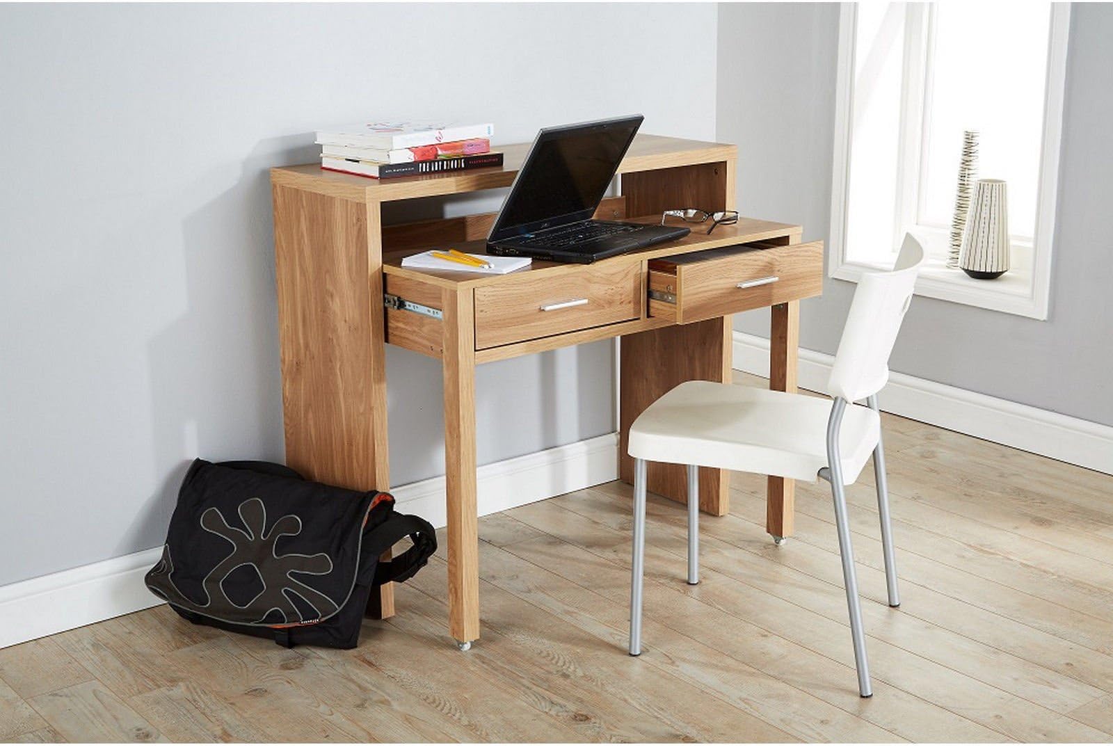 REGIS OAK CONSOLE EXTENDING TABLE OFFICE COMPUTER DESK DRESSER DRAWERS STORAGE