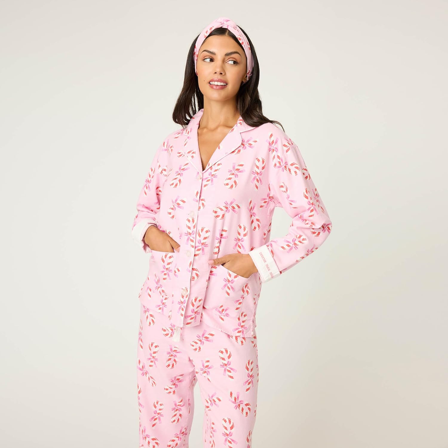 PJ Salvage womens Cotton Flannel Long-sleeve Top, Pant and Headband 3-piece Pajama Set - Image 5