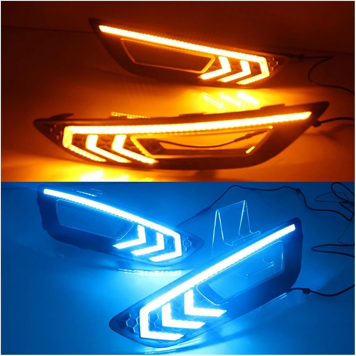 2 pcs Car LED DRL 12V Daylights Compatible For Ford Focus 2015 2016 Yellow Turn Signal Daytime Running Headlamps Auto Driving Lamp Foglamps(White yellow blue)