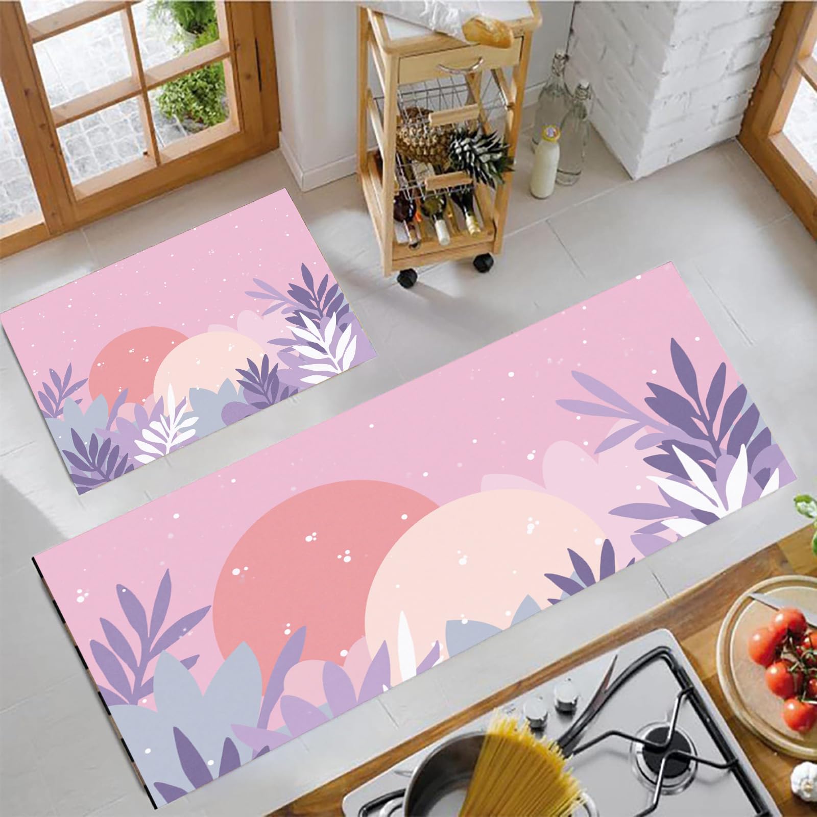 Alfombrillas de cocina juego de 2 piezas de 44×70cm y 44×120cm motivo abstracto rosa