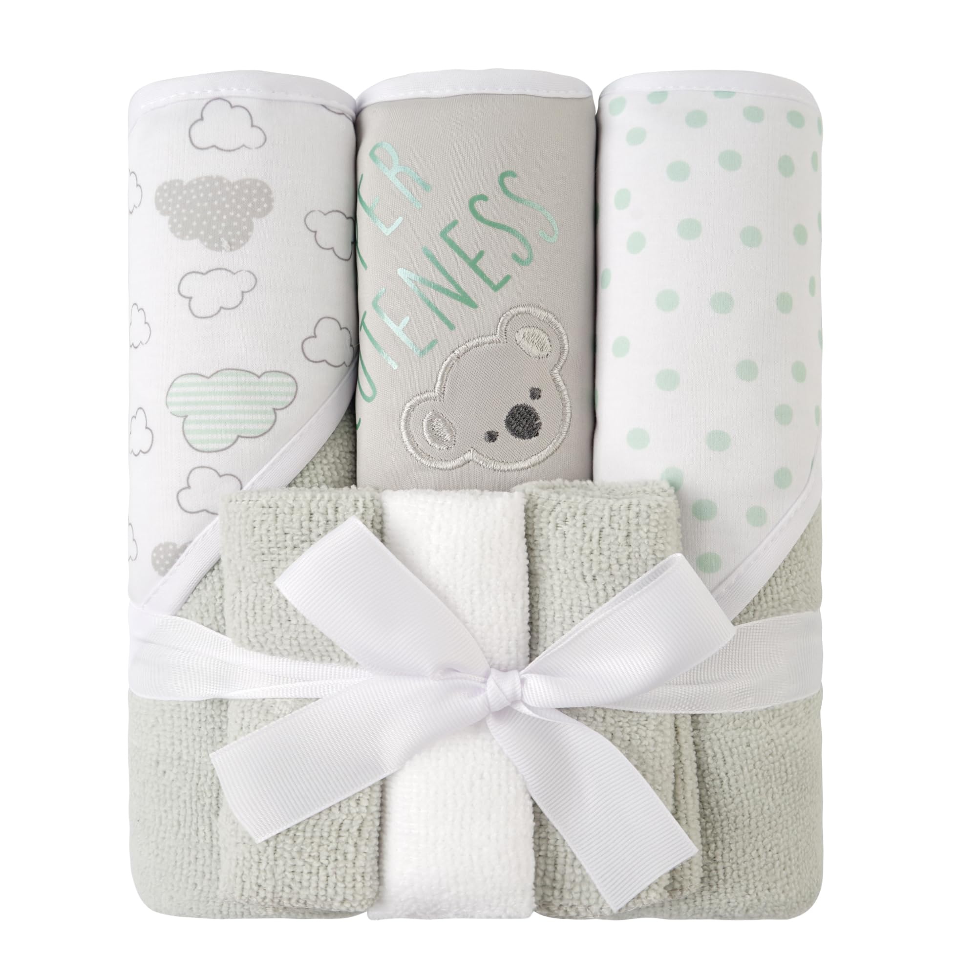 Viviland Baby Towels and Baby Wash Cloths Set Hooded Baby Towels Baby Wipes Absorbent Bath Face Towels Burp Cloths or Face Towels for Girl Boy 6-Pack