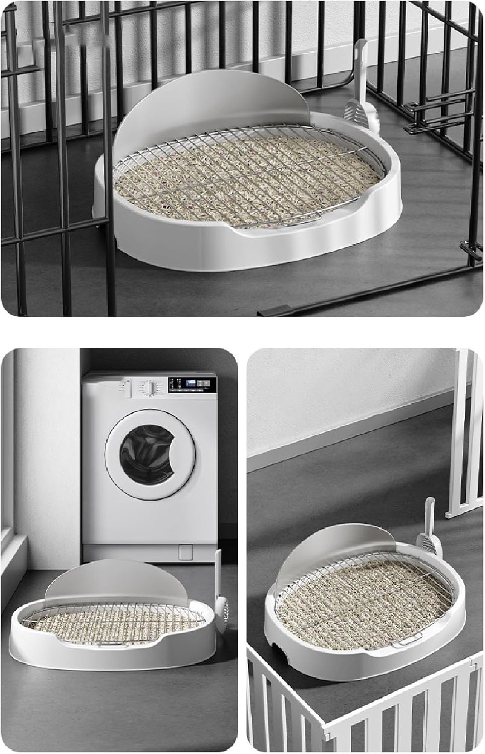 Dog Litter Box, Portable Pet Training Pads Holder with Splash Wall, Pet Toilet Training Pee Pad Holder Keep Paws Dry and Floors Clean, Potty Tray for Small Medium Dog (White)