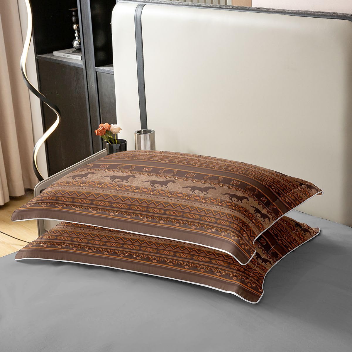 Homewish Southwestern - Juego de ropa de cama tamaño Super King con 2 fundas de almohada, de algodón, diseño de vaquero occidental, terracota, caballo, herradura, tribal azteca