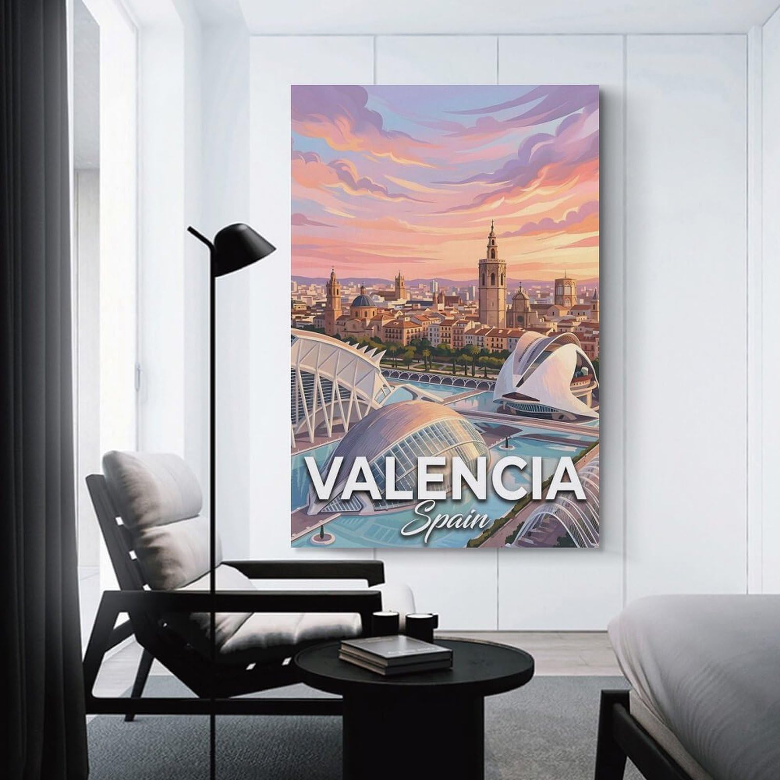 Junmoney Valencia Cityscape with Modern Architecture Wall Art Print, 08x12inch(20x30cm), for Bedroom Decor, Cosy Corners Or Studios, Decorative Wall Art for Cosy Rooms