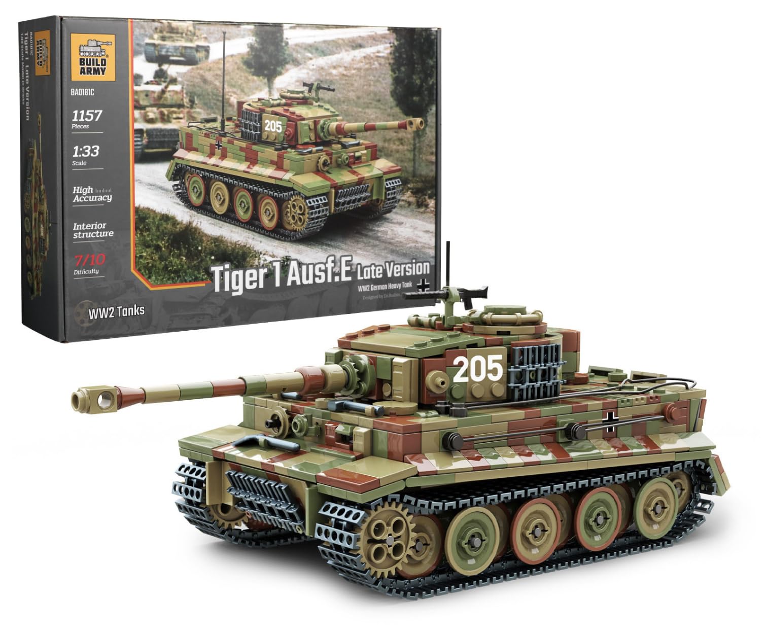 Buildarmy WW2 Duitse Koning Tijger (TigerII) Grijze Baksteen Model Bouwsteen 1145 stks Bouw Baksteen Bouwpakket