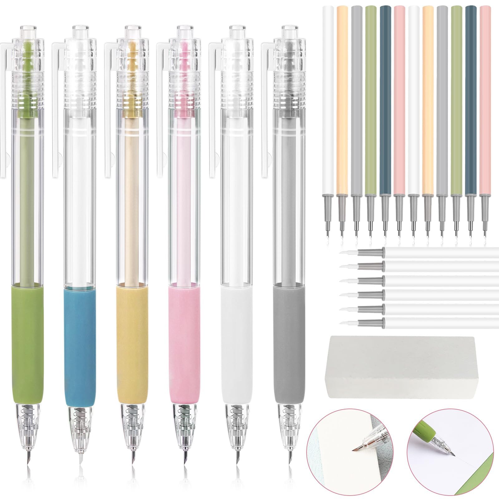 Craft Cutting Tools, 25 Pcs Knife Pen with Mini Sharpener Tungsten Steel and Ceramic Cutter Head Refills Retractable Utility Precision Paper Cutting Carving for Scrapbook Drawing DIY Craft