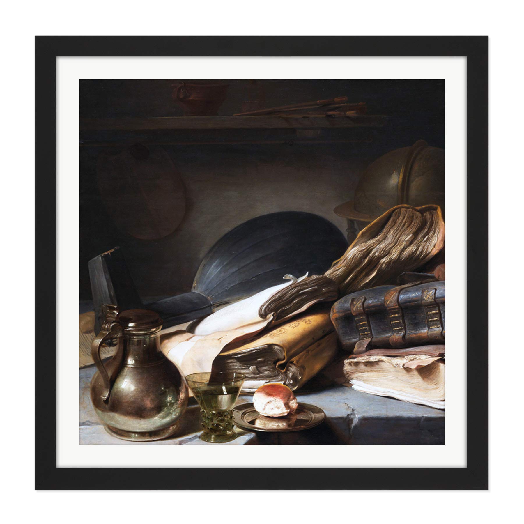 Lievens Still Life With Books Painting Square Wooden Framed Wall Art Print Picture 16X16 Inch