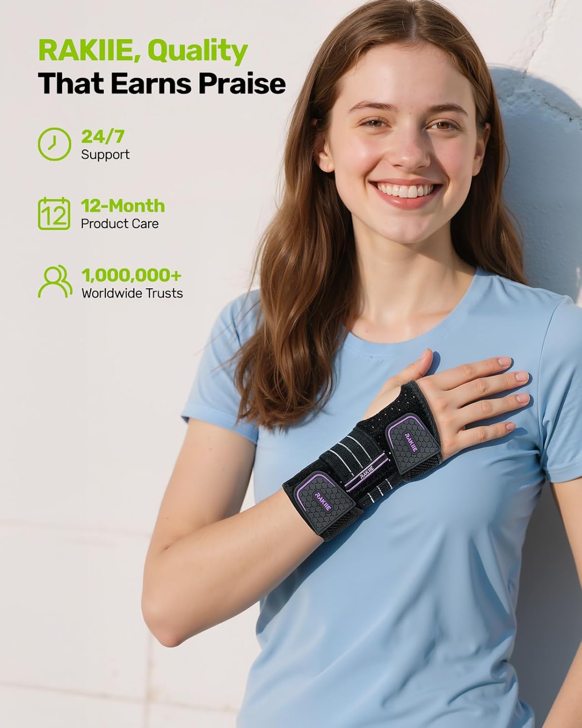 Rakiie 2 Pack Carpal Tunnel Wrist Braces, Adjustable Wrist Support Splint for Night Sleep & Daytime Working, Hand Braces Pain Relief for Arthritis, Typing & Pregnancy, Men & Women (Purple, S)