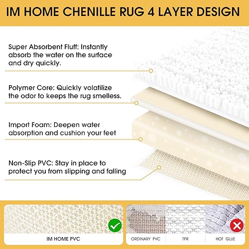 Miniatura 4 de ACCUMTEK Juego de 3 alfombras de baño blancas extra grandes, ultra suaves, gruesas y absorbentes, tapete de baño de felpilla antideslizante para