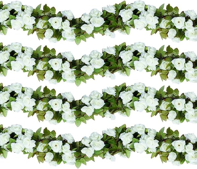 Pauwer 4 PCS /29.5FT Artificial Flowers Garlands Fake Silk Rose Vines Hanging Flower Garland for Wedding Party Arch Backdrops Home Decor