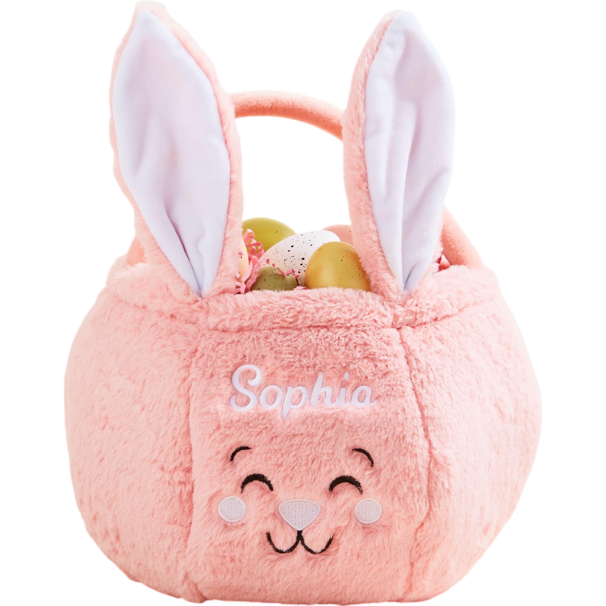 Personalization Universe Embroidered Plush Pink Bunny Ears Easter Treat Bag for Kids – Personalized Easter Bag – Custom Candy Holder & Holiday Gift
