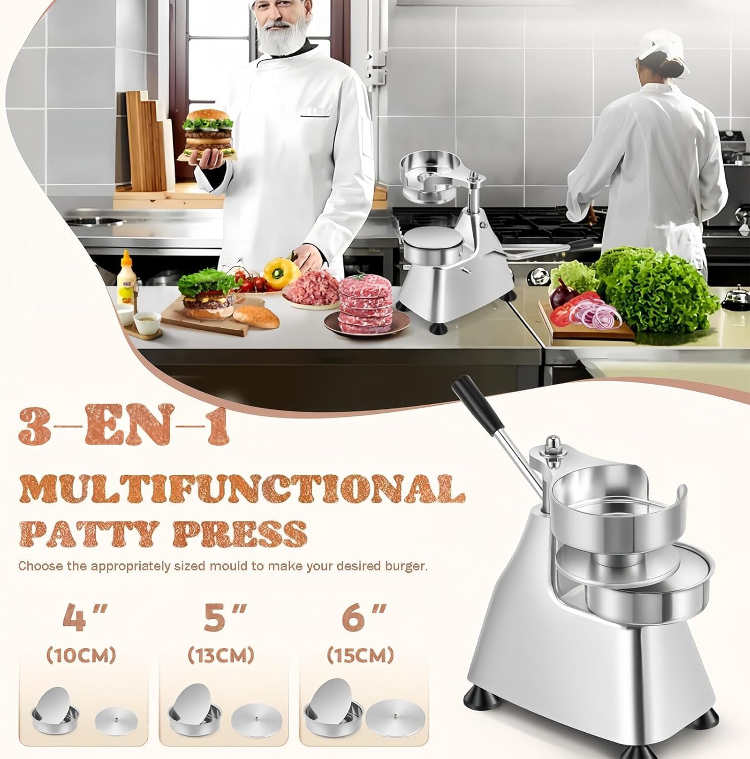 Macchina per la preparazione di hamburger, pressa per carne in acciaio inox resistente, con stampi intercambiabili, per ristoranti e lavorazione degli alimenti
