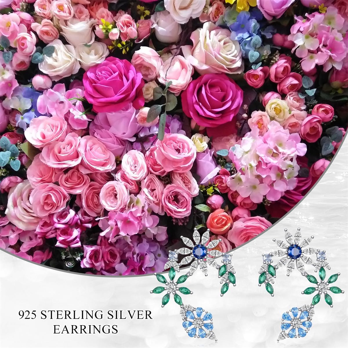 Flower Stud Earrings 925 Sterling Silver Colored Gemstone Earrings for Women Her - Image 5