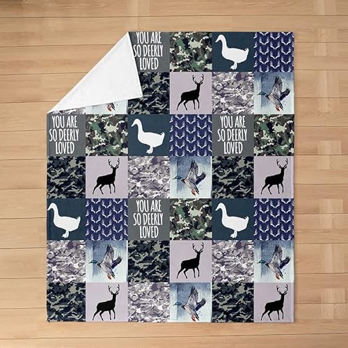 Deer Duck Cowhide All Season,Bed Blanket Hunting Camo Theme Plush Throw Blanket, For Kids Decor Wildlife Decor Flannel Fleece Blanket Blue Purple Wild Theme Baby 30"X40" #TOP2
