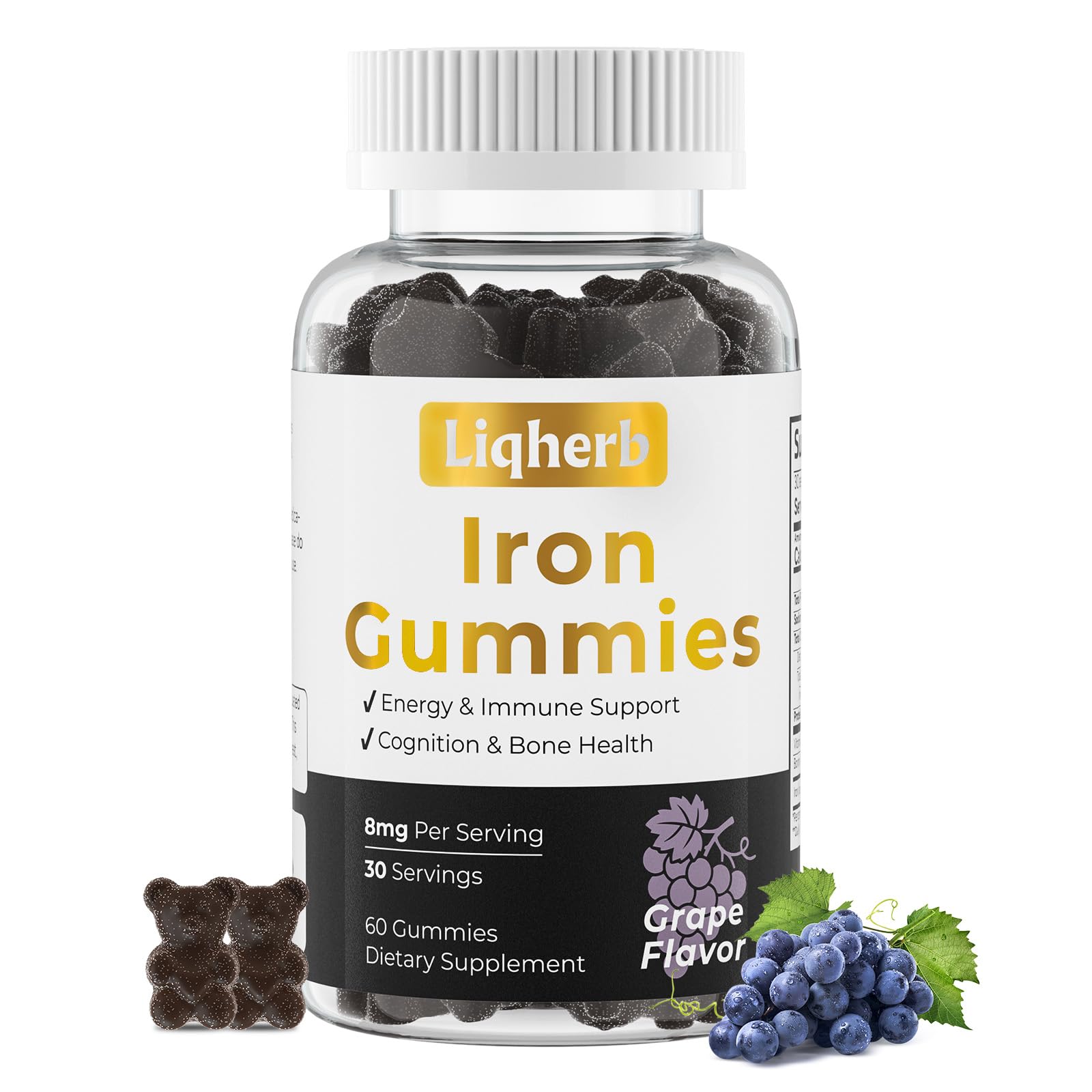 8mg Iron Gummies, with VIT C & Boron, 60 Gummies 60 Count (Pack of 1)
