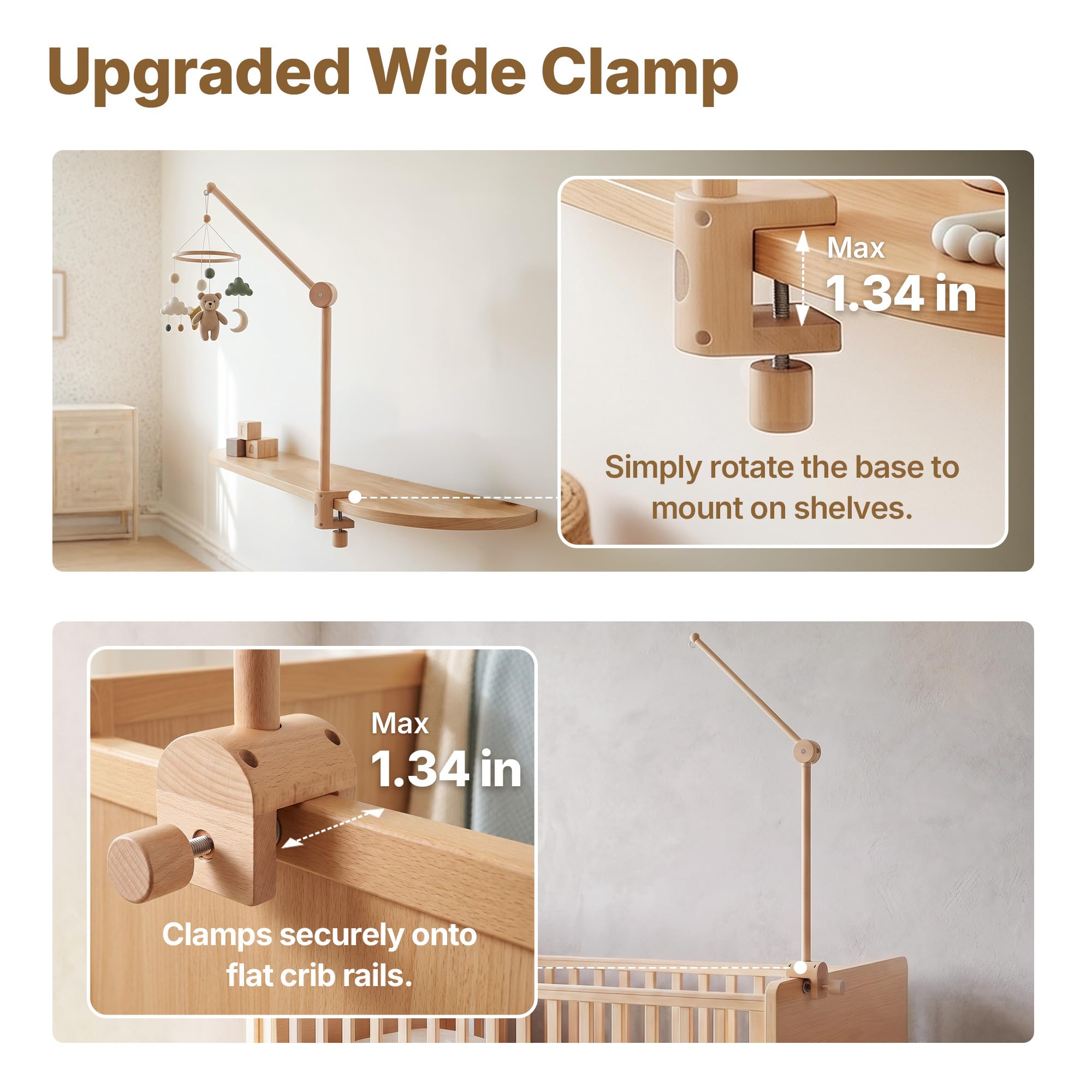 HI BABY MONMENT Mobile Arm für Kinderbett, drehbar, natürliches Buchenholz, mobiler Ständer für Krippe, Kinderzimmer, Dekoration, perfekt für Baby Mädchen oder Jungen