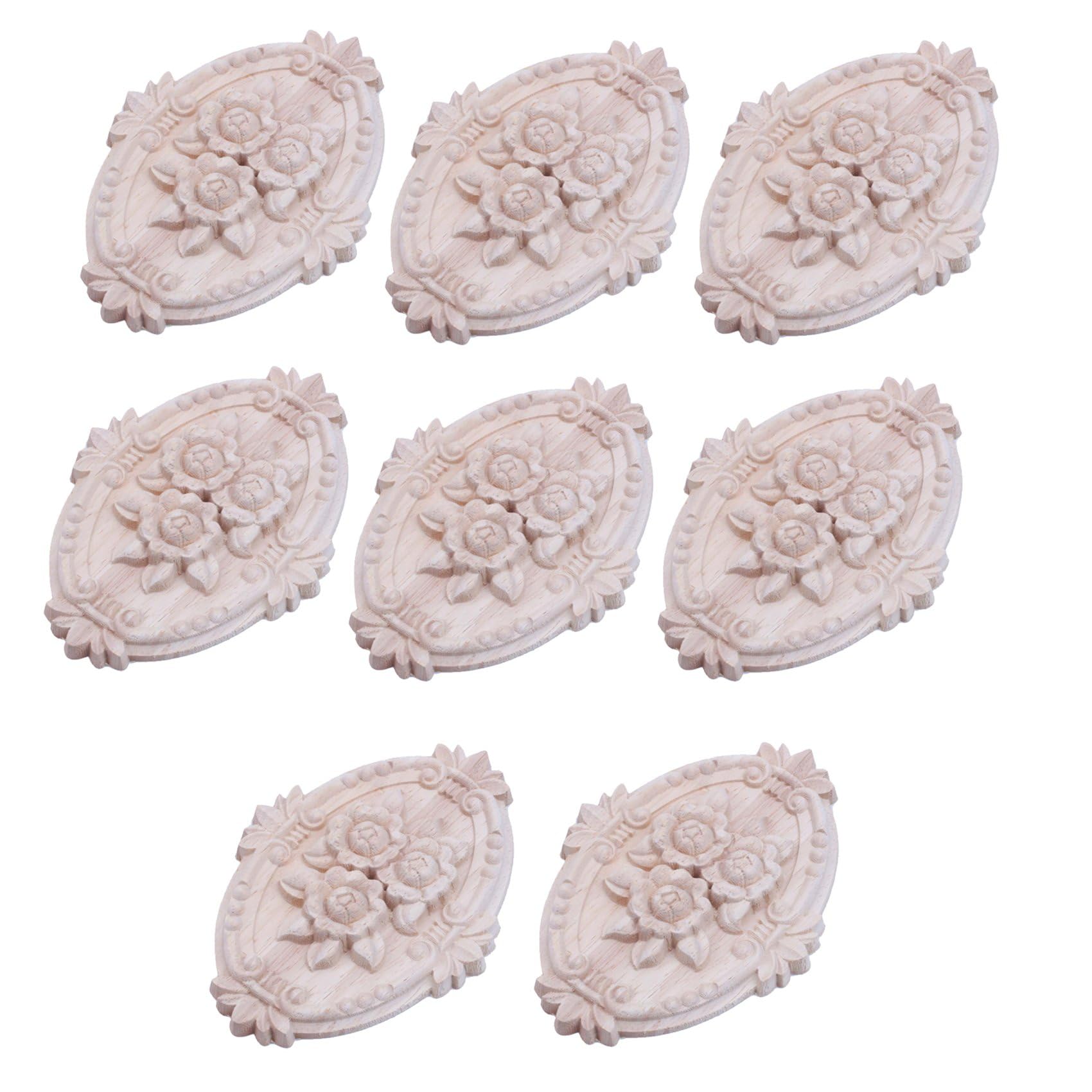 Vjsujehgy 8X Retro Wood Ornament Applique Carving Ornament for Cabinet Door Furniture Decoration(13X9cm)