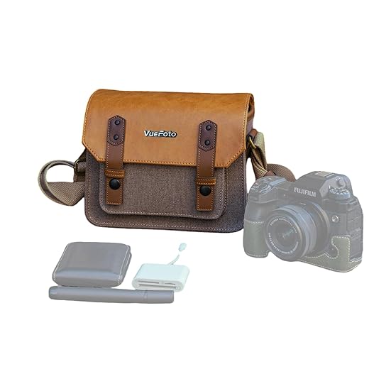 Camera Messenger Bag,Vintage Leather Flip - top Camera Bag,Compatible with Canon, Nikon, Sony SLR/DSLR Mirrorless Cameras For Women and Men,Khaki Leather Cover (Khaki, Medium)