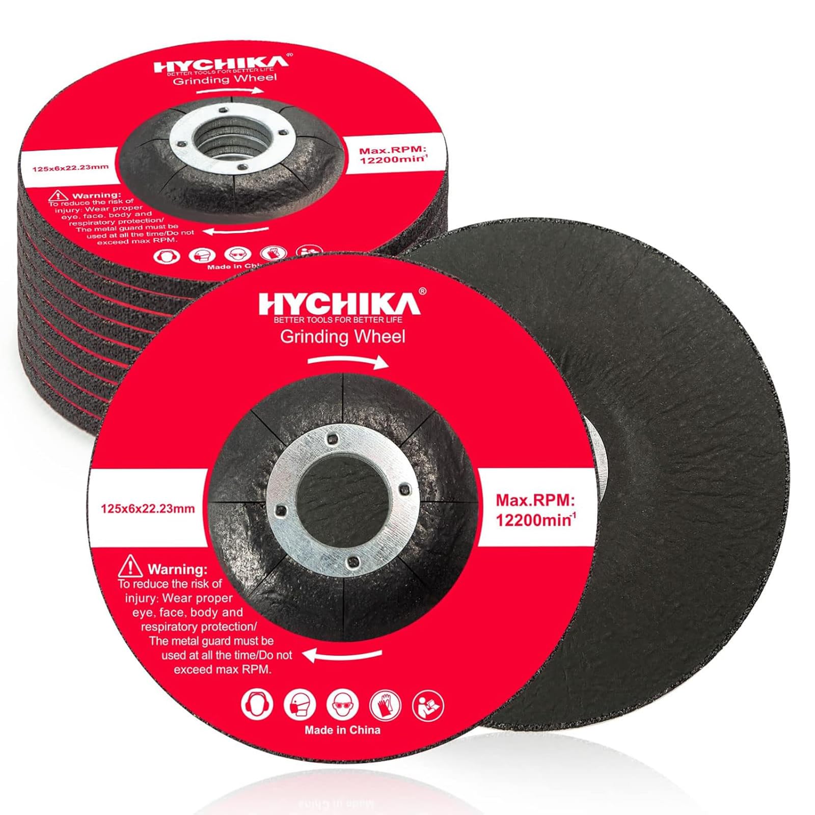 Hychika Profesyonel Taşlama Diskleri 125 mm 10'lu Paket Çelik için Ofset Açılı Taşlama Diskleri, Metal İşleme Taşlama Parlatma, Çapak Alma Çap 125 x 22,2 mm, Kalınlık: 6 mm