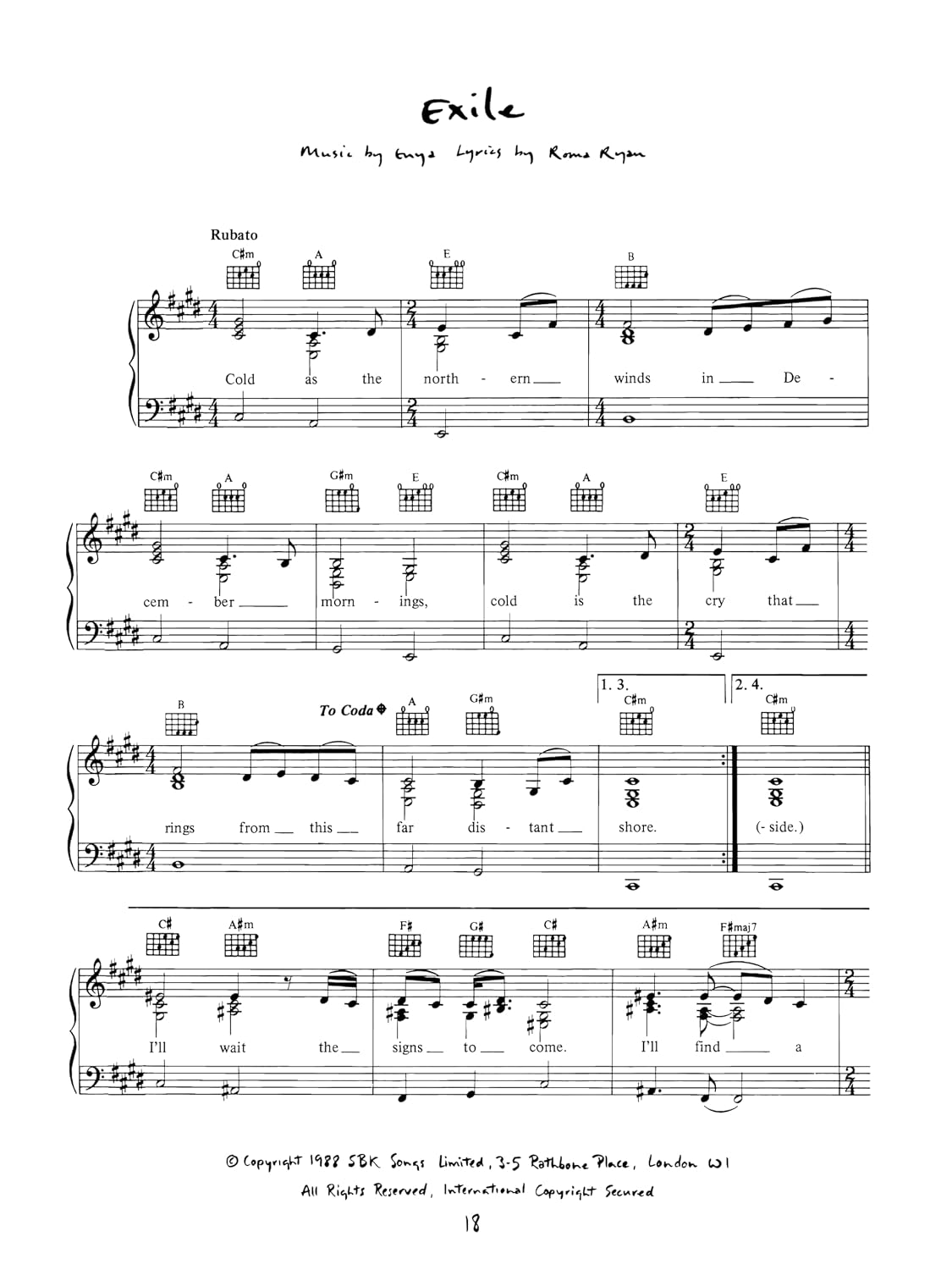 Enya - Watermark | Piano Vocal Guitar Songbook | Celtic New Age Sheet Music Collection for Piano Players | Transcribed Vocal Melodies with Guitar Chords | Music Book for Intermediate Musicians
