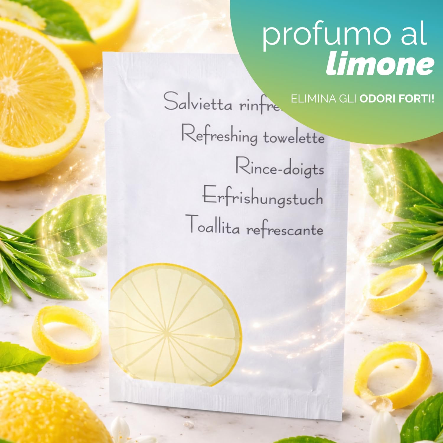 Virsus 1000 Salviette Umidificate a Limone in Carta, Misura 11,5x19 cm, Salviettine rinfrescanti per pranzi e cene a base di pesce, aperitivo wipe clean lemon towel