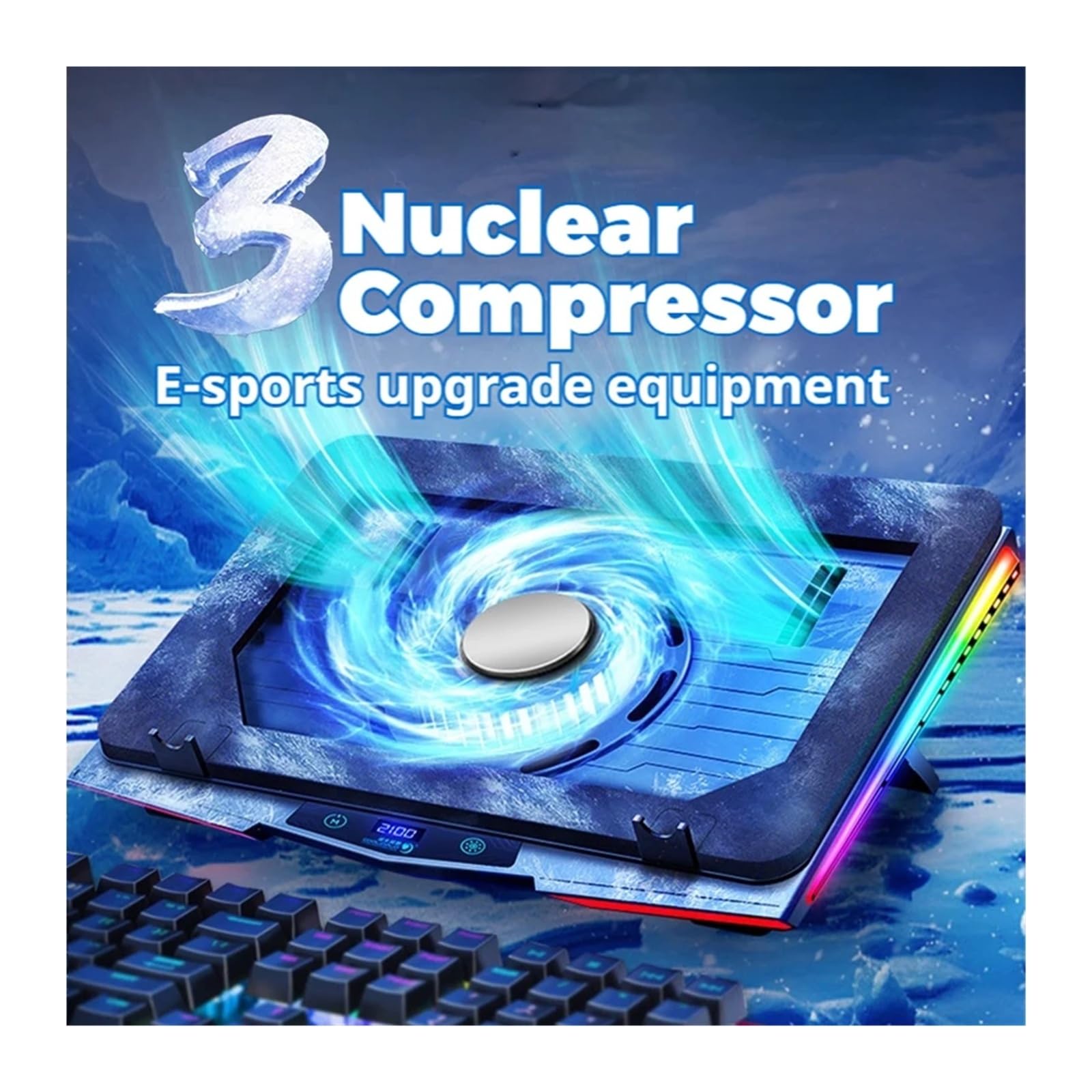 Potente supporto regolabile for laptop da gioco con pressione della ventola, supporto regolabile con dispositivo di raffreddamento for notebook con compressione dell'aria leggera RGB