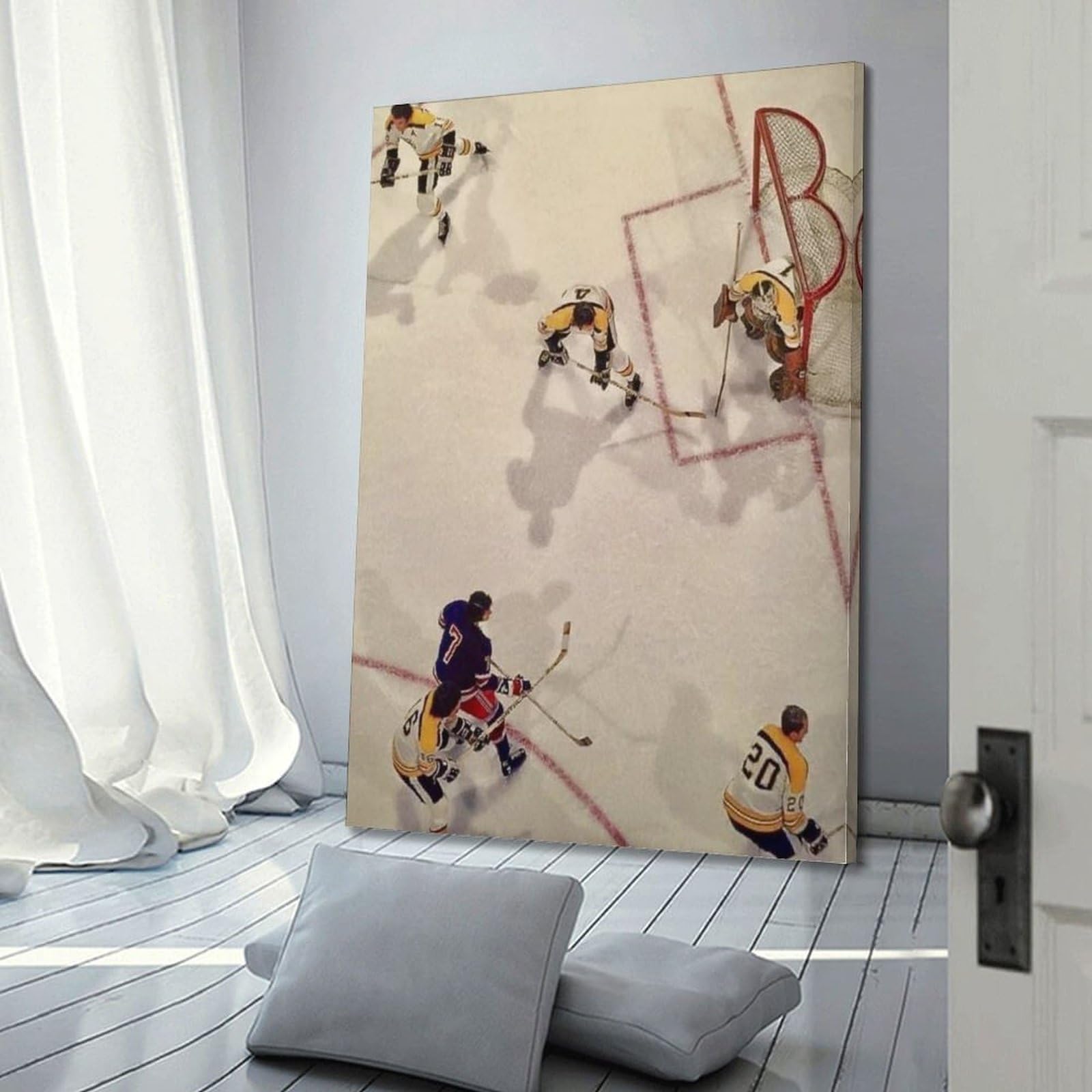 WIZIGM Stampa artistica da parete moderna su tela con immagine di documentario in stile documentario con scritta in inglese "Scramble in Front of Ice Hockey", 60 x 90 cm, con cornice
