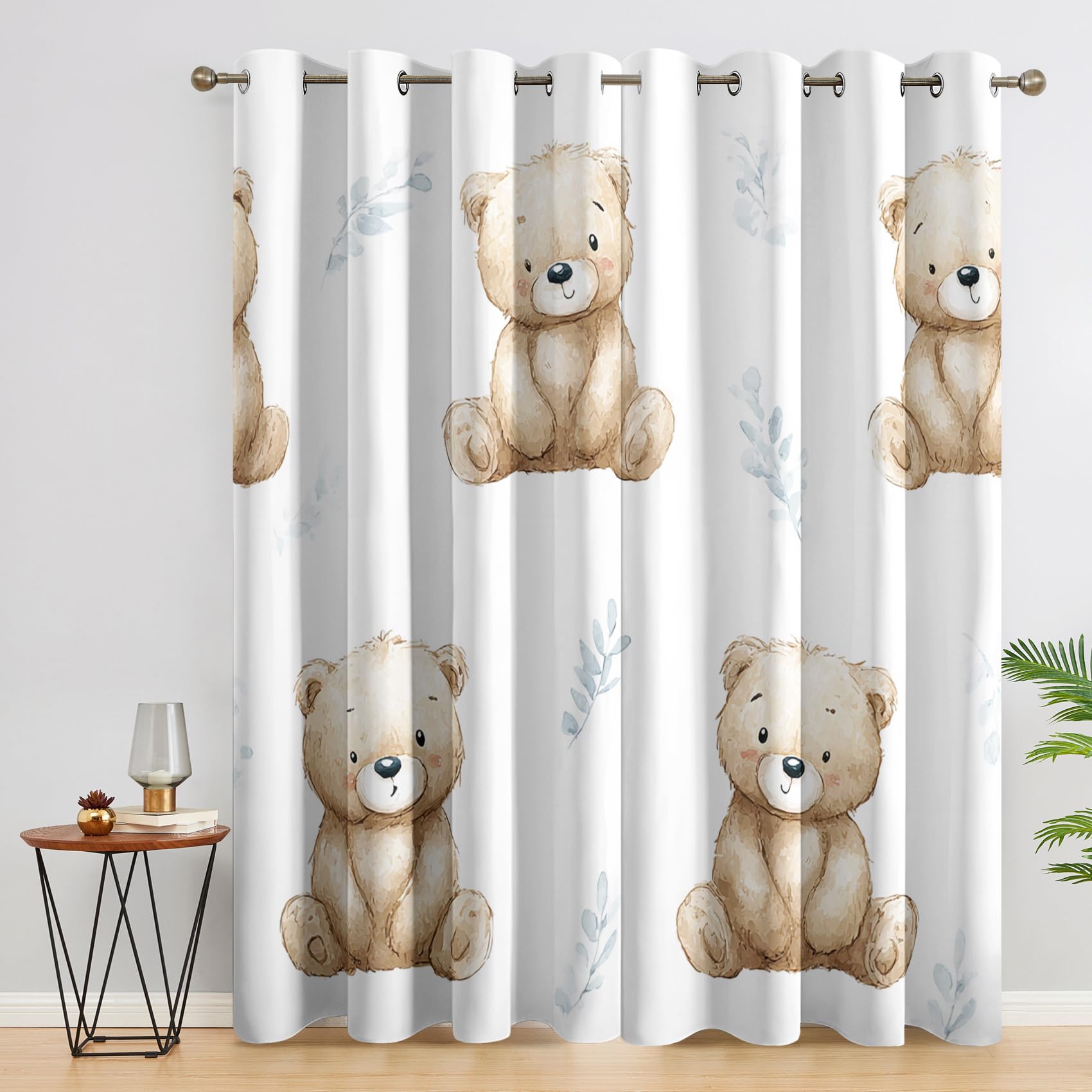Teddy Bear Blackout Curtains for Bedroom, Cute Kids Pattern Thermal Eyelet Drapes for Living Room, 90 x 90 Inch 2 Panels, Home Decoration - A231