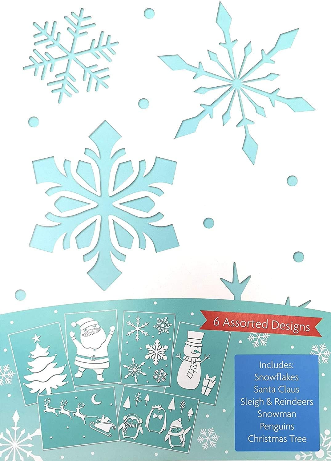 YLAB - 6 Snow Spray Stencils for Christmas - Plastic Snow Spray Stencils