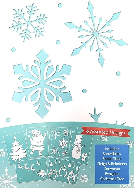 YLAB - 6 Snow Spray Stencils for Christmas - Plastic Snow Spray Stencils