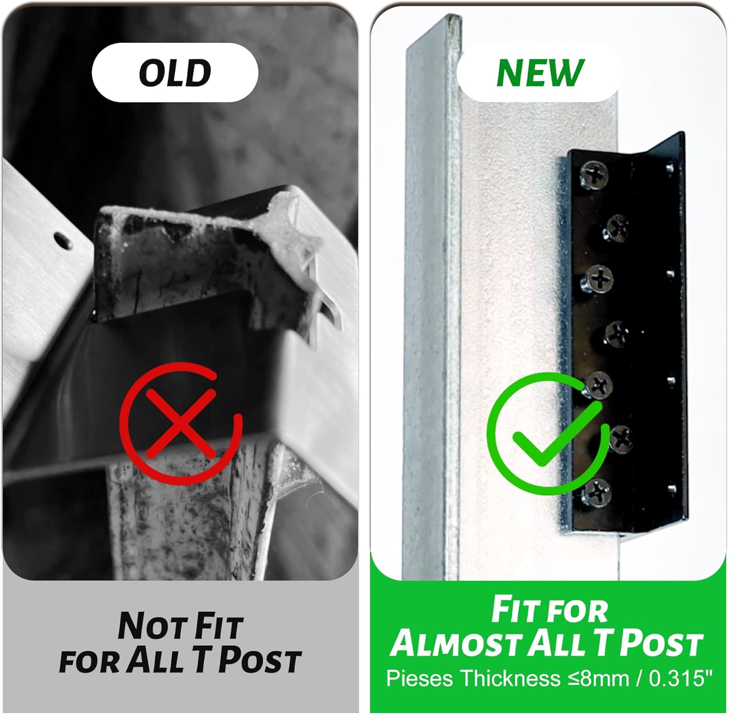 4 PCS T Post Mounting Bracket, Black Metal Mounting Plate for Wood / Sign / Mailbox / Birdhouse, Universal for Thickness No More Than 8mm