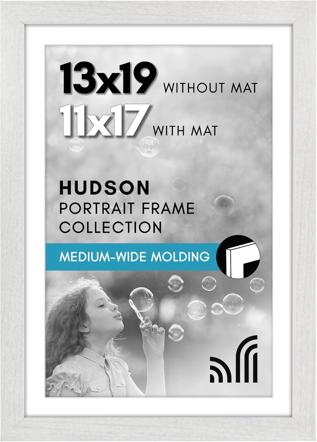 Americanflat 13x19 Picture Frame with Shatter-Resistant Glass - Use as 11x17 Frame with Mat or 13x19 Frame Without Mat - Hudson Collection - Wide Photo Frame for Wall Display - White White 13x19