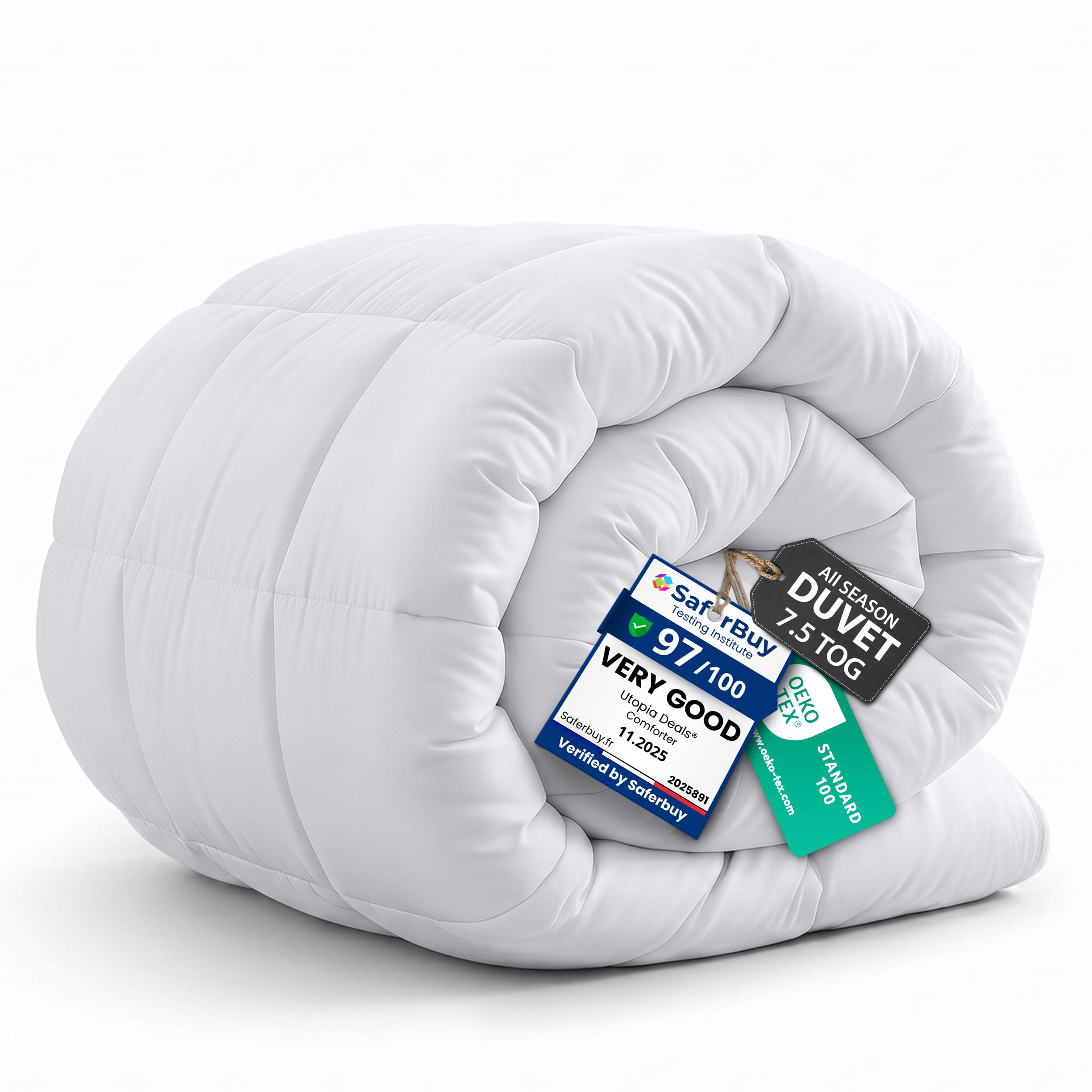 Utopia Bedding All Season 7.5 Tog Duvet Single with Corner Tabs - Microfiber Soft Summer Duvet - Box Stitched Down Alternative Quilt (Single, White, Pack of 14)