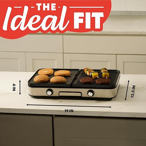 Miniatura 9 de Gourmia 3-in-1 Indoor Grill & Griddle Electric Combo – Dual Independent Cooking Zones, Reversible Nonstick Ceramic Plates, XL Cooking Surface,