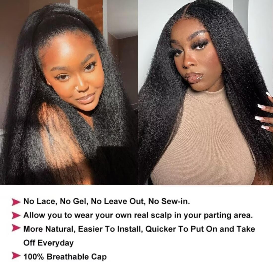 Yaki Straight V Part Wig For Women Human Hair Kinky Straight Human Hair Wigs For Women No Leave Out Upgraded U Part Wig Easy To Wear For Beginners 1b 20 Inch - Image 4