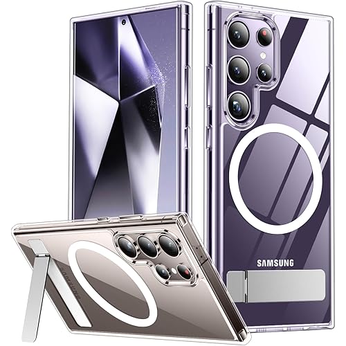 SPIDERCASE Magnetic for Samsung Galaxy S24 Ultra Case, [3 Stand Ways][ Military Grade Drop Protection] with Invisible Stand Shockproof Slim Case for S24 Ultra 5G,Clear
