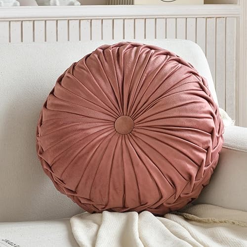 Miniatura 7 de Elero - Almohada redonda de terciopelo para decoración del hogar, cojín redondo plisado para sofá, silla, cama, coche