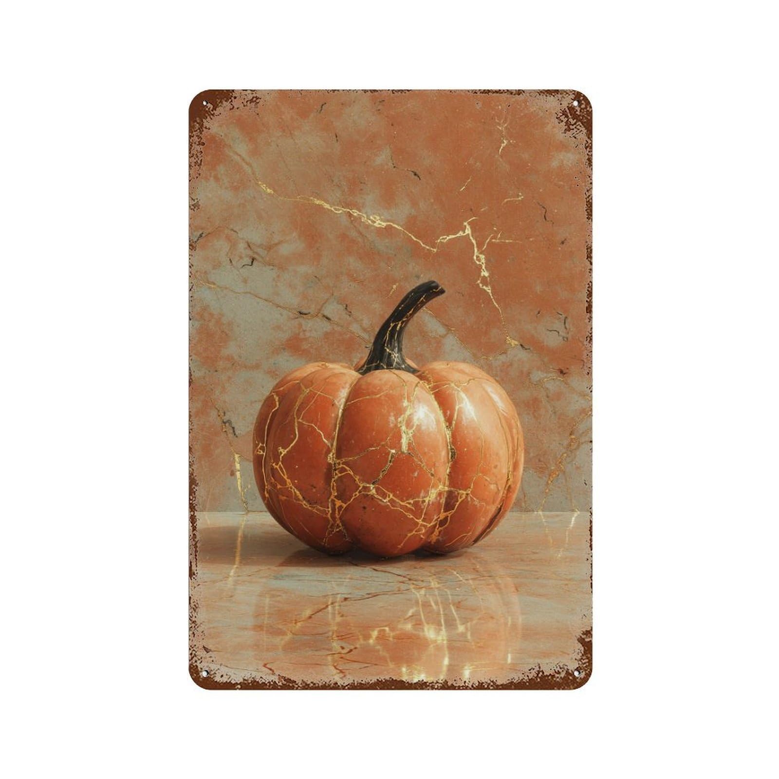 Garage Style Kintsugi Pumpkin Decorative Art Vintage Rust Metal Sign 11.8"x7.9", Retro Wall Decor for Bar And Workshop